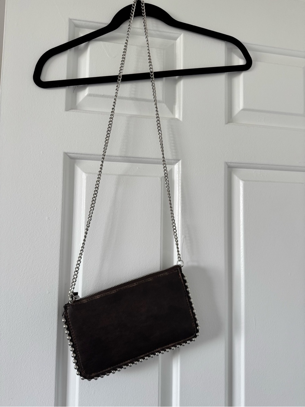 Zara Dark Brown Leather Women's Chain-Trim Bag